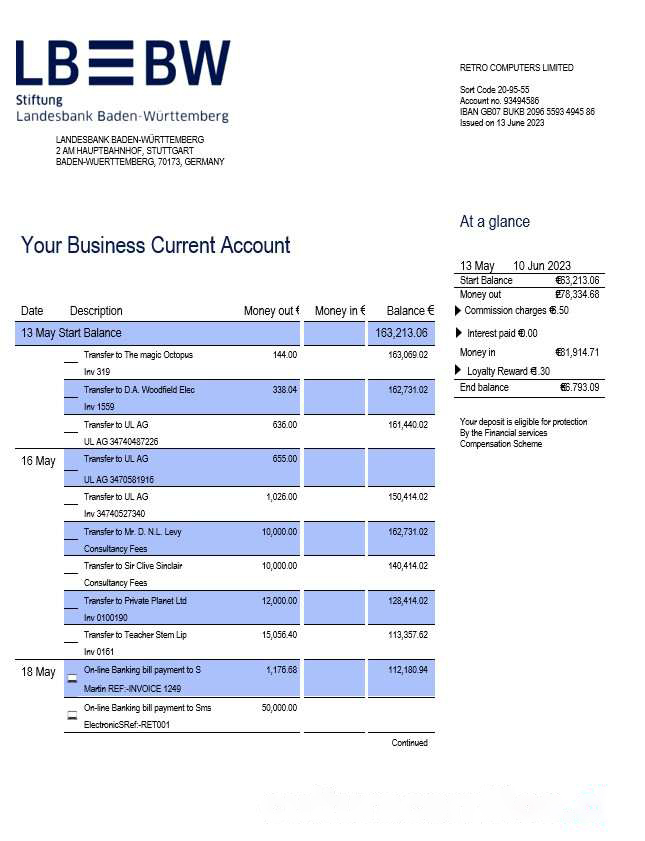 Landesbank Baden W??rttemberg enterprise account statement Word and PDF template download template file