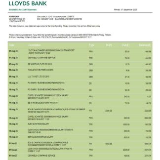 Lloyds Bank business account statement Word and PDF template download template file