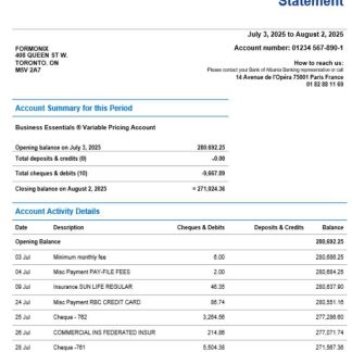 Lydia Noir bank business firm account statement Word snd PDF format download template file