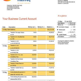 Mashreq Bank company checking account statement Word and PDF template download template file