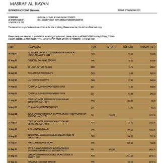 Masraf Al Rayan Bank company checking account statement Word and PDF template download template file