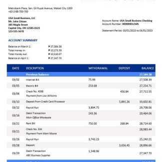 Metrobank enterprise statement Word and PDF template download template file