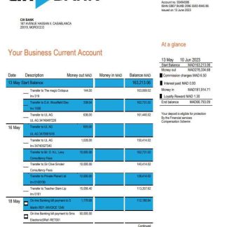 Morocco CIH bank statement Word and PDF template download template file