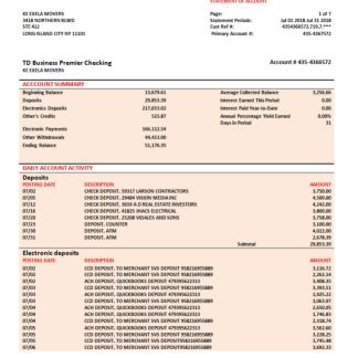 MUFG Bank business checking account statement Word and PDF template download template file