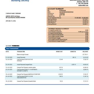 Nationwide Building Society firm bank statement Word and PDF template.1 download template file