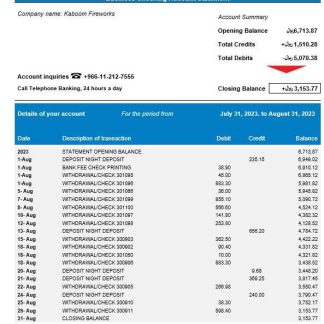 Arab National Bank company checking account statement Word and PDF template download template file