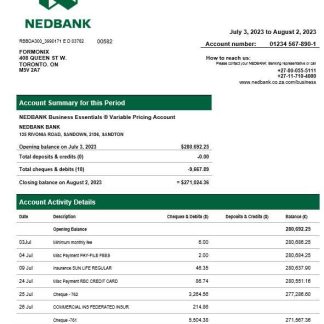 Nedbank firm statement Word and PDF template download template file