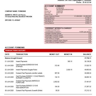 Arbejdernes Landsbank enterprise account statement Word and PDF template download template file