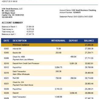 NSIA Banque business bank statement Word and PDF format download template file