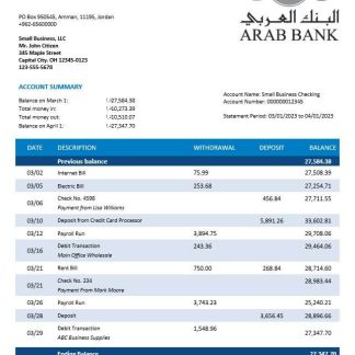 Oman Arab Bank company checking account statement Word and PDF template download template file
