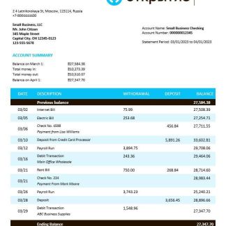Otkritie FC Bank enterprise account statement Word and PDF template download template file