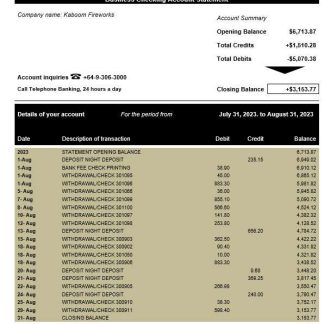 ASB Bank company statement Word and PDF template download template file
