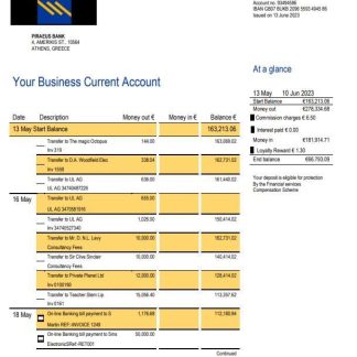 Piraeus Bank Business statement Word and PDF template download template file