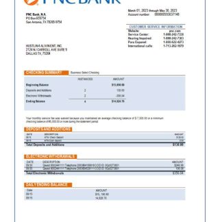 PNC Bank firm checking account statement Word and PDF template download template file