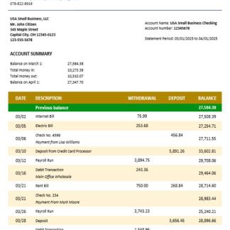 Producers Bank business bank statement Word and PDF format download template file