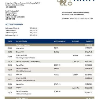 Rand Merchant Bank enterprise account statement Word and PDF template download template file