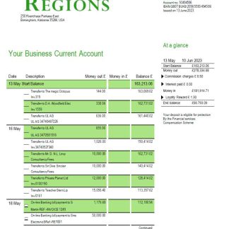 Regions Financial Corporation company checking account statement Word and PDF template download template file