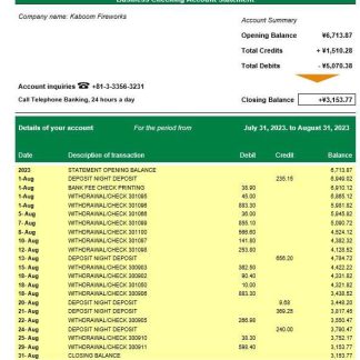 Resona Bank company checking account statement Word and PDF template download template file