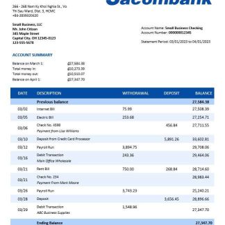 Sacombank organization checking account statement Word and PDF template download template file