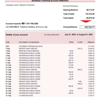 Santander Bank company account statement Word and PDF template download template file