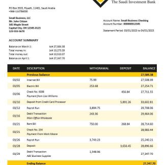 Saudi Investment Bank business checking account statement Word and PDF template download template file