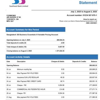 SB Bank business account statement Word and PDF template download template file