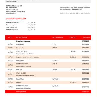 Scotiabank Bank organization statement Word and PDF template download template file