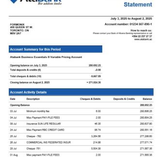 Atabank business organization checking statement Word and PDF format download template file