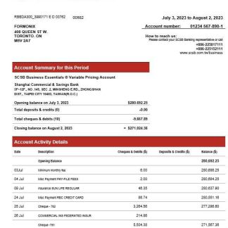 Shanghai Commercial & Savings Bank firm account statement Word and PDF template download template file