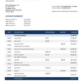 Shanghai Pudong Development business bank statement Word and PDF template download template file