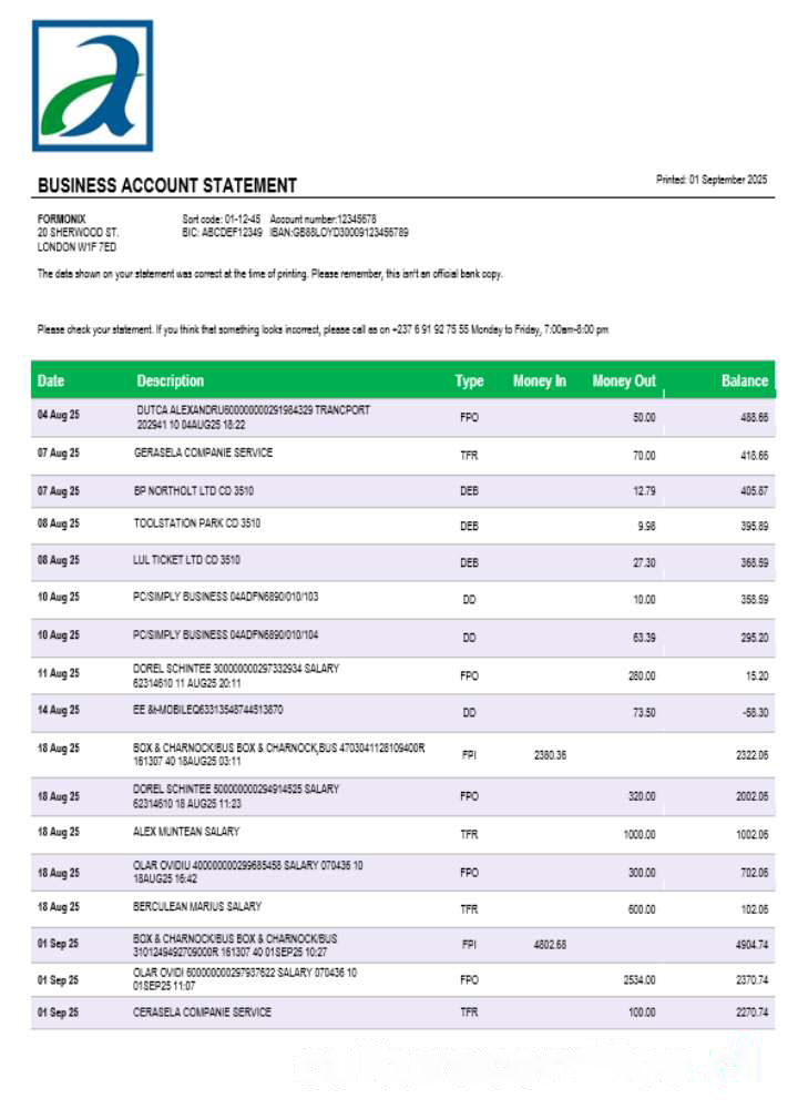 Atlantic company checking account statement Word and PDF template download template file