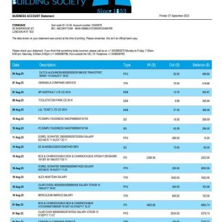Skipton Building Society Bank firm account statement Word and PDF template download template file
