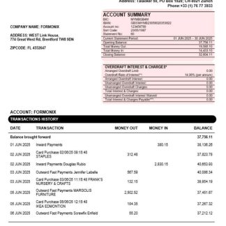 Soci??t?? G??n??rale business account statement Word and PDF template download template file