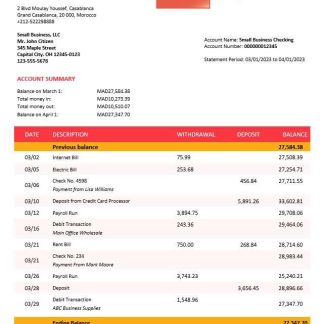 Attijariwafa Bank business statement Word and PDF template download template file