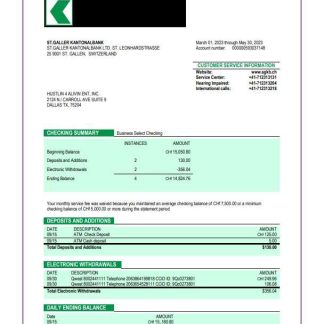 ST. Galler Kantonalbank organization checking account statement Word and PDF template download template file