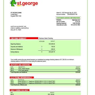 St. George Bank organization statement Word and PDF template download template file