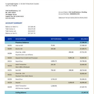 Svenska Handelsbanken Bank firm statement Word and PDF template download template file