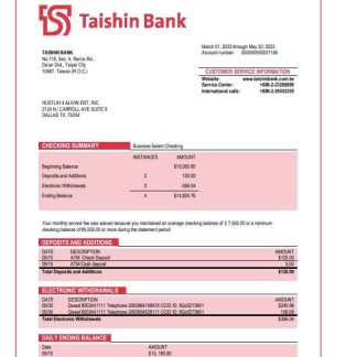 Taishin Bank enterprise statement Word and PDF template download template file