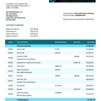 Taiwan Cooperative Bank organization statement Word and PDF template download template file