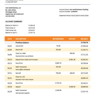 Tangerine business bank statement Word and PDF format download template file