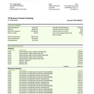 TD Bank bank statement download template file