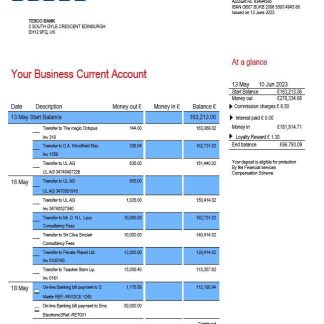 Tesco Bank Business statement Word and PDF template download template file