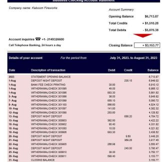 Texas Capital Bank company account statement Word and PDF template download template file