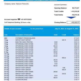 The Bank of Fukuoka firm account statement Word and PDF template download template file