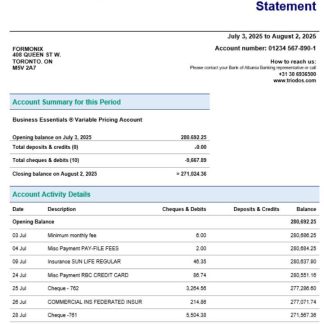 Triodos Bank business firm account statement Word snd PDF format download template file