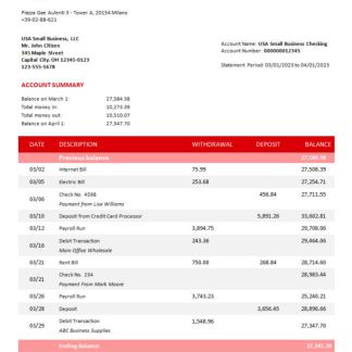 Unicredit Bank corporate statement Word and PDF template download template file