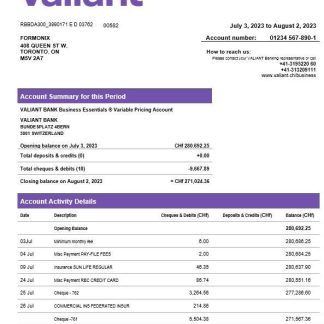 Valiant Bank enterprise account statement Word and PDF template download template file