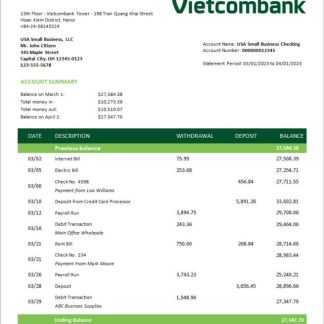 Vietcombank business statement Word and PDF template download template file