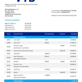 VTB Bank firm account statement Word and PDF template download template file