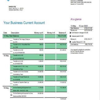 Banca IFIS business checking account statement Word and PDF template download template file